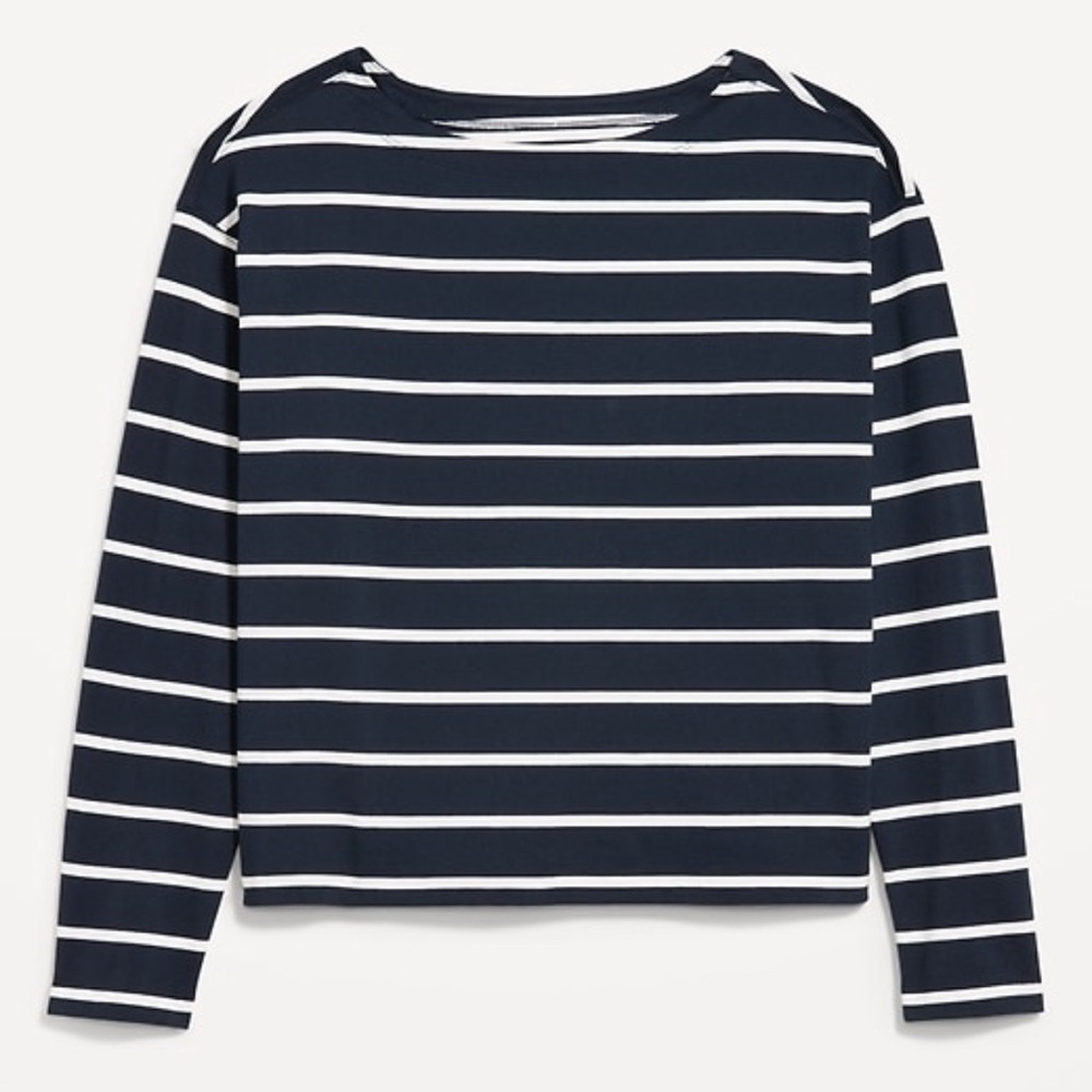 NEW Old Navy Women’s Plus 3X Black Stripe Boatneck Mariner Long Sleeve Top